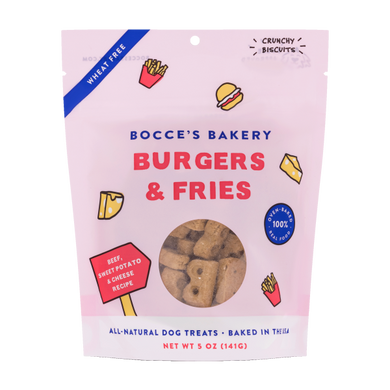 Bocce's Bakery Dog Crunchy Biscuits Burgers & Fries 5 oz